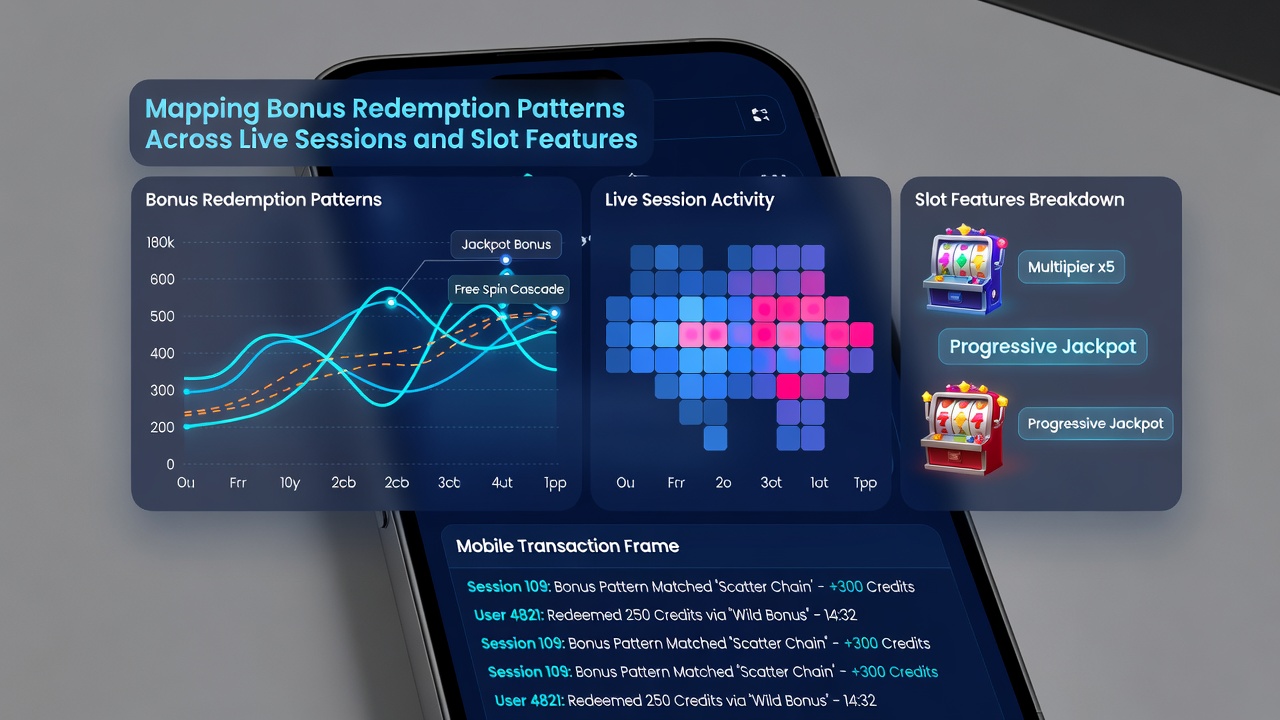 Chart illustrating redemption frequency differences between live sessions and slot features over mobile transaction timelines